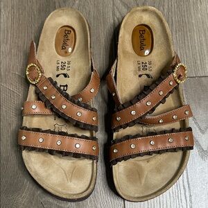 Birkenstock Betula Rhinestone Stud Brown Leather Strappy Sandals Euro 39‎ Size 8